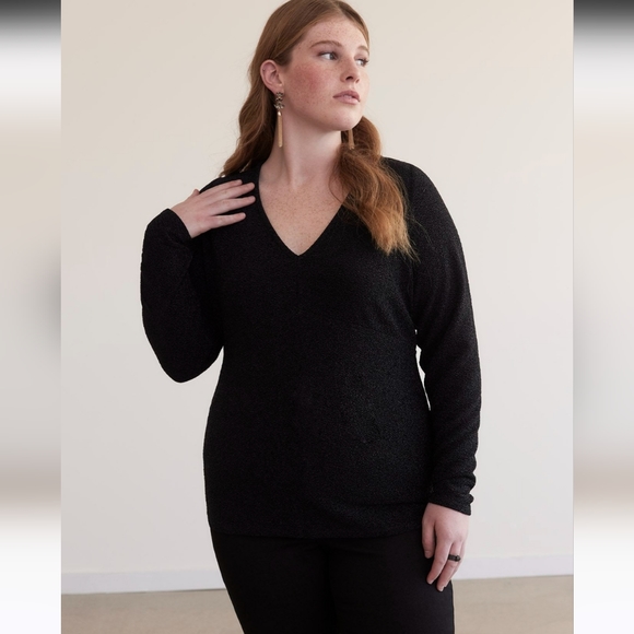 Penningtons BLACK Long-Sleeve Black V-Neck Knit Top Metallic Fibers Size 2X - Picture 1 of 11